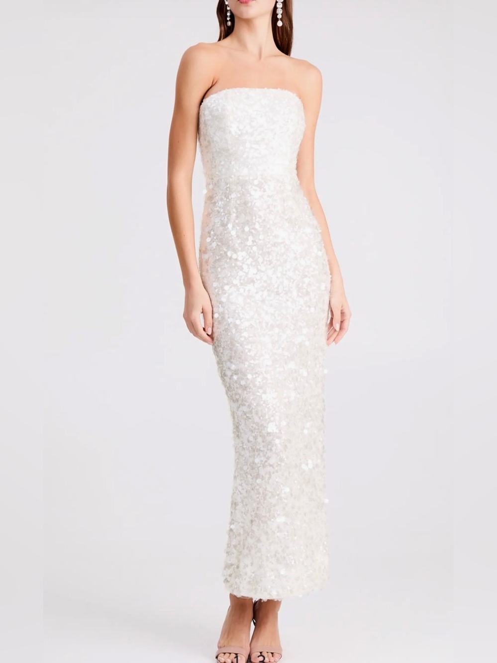 Strapless White Sequin Column Dress